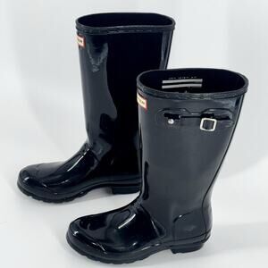 Hunter Big Kids Original Gloss Wellington Rain Boots Black Boy 5 Girl 6 Buckle